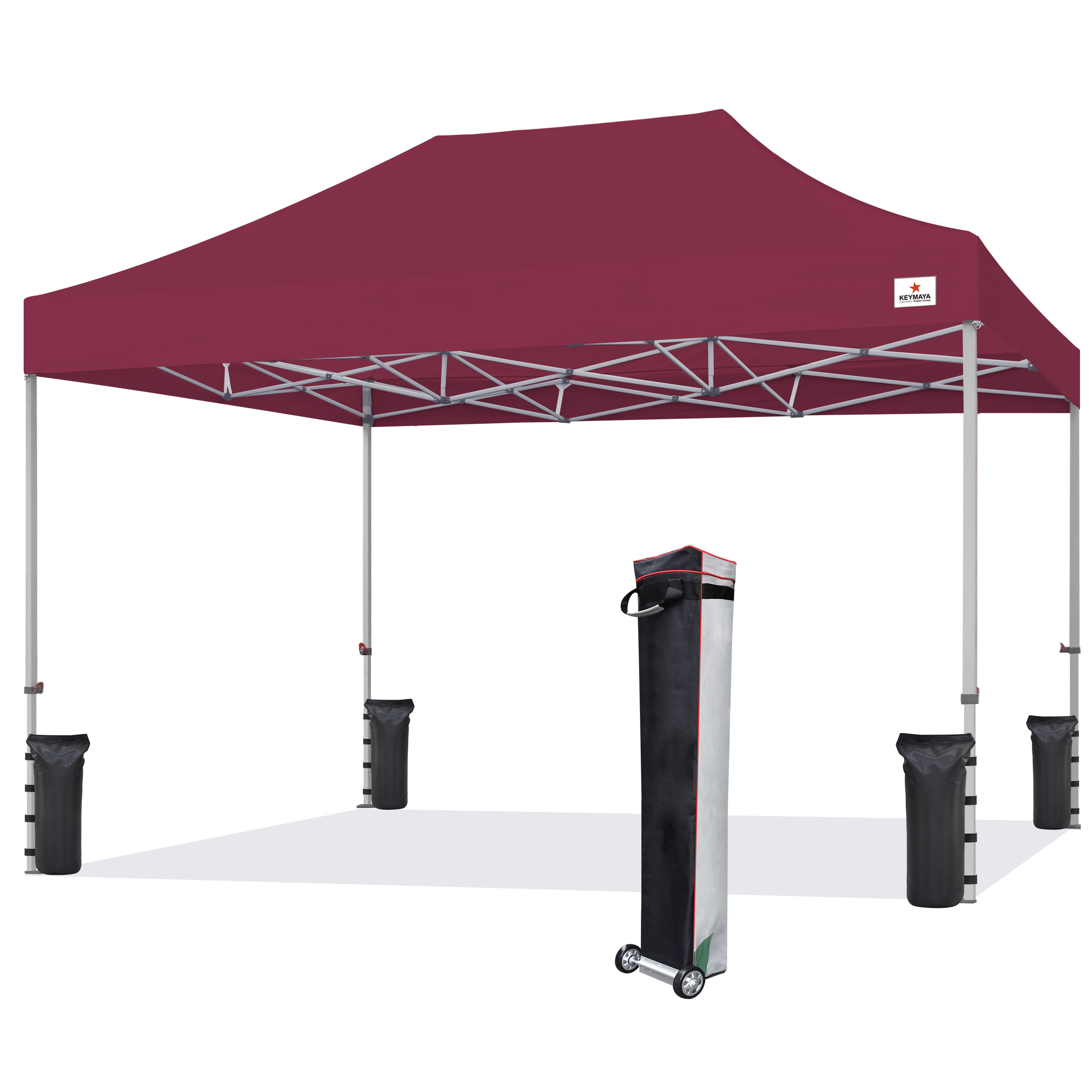 Keymaya 10x15 Pop Up Canopy Tent,Commercial Instant Shelter Canopies，Burgundy