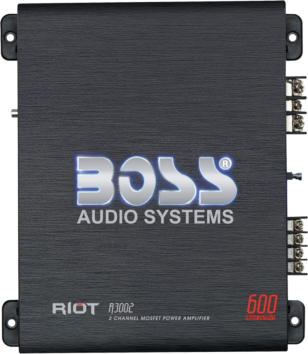 BOSS Audio Systems R3002 Riot Series Car Audio Amplifier - 600 High Output, 2 Channel, 2/8 Ohm, High/Low Level Inputs, High/Low Pass Crossover