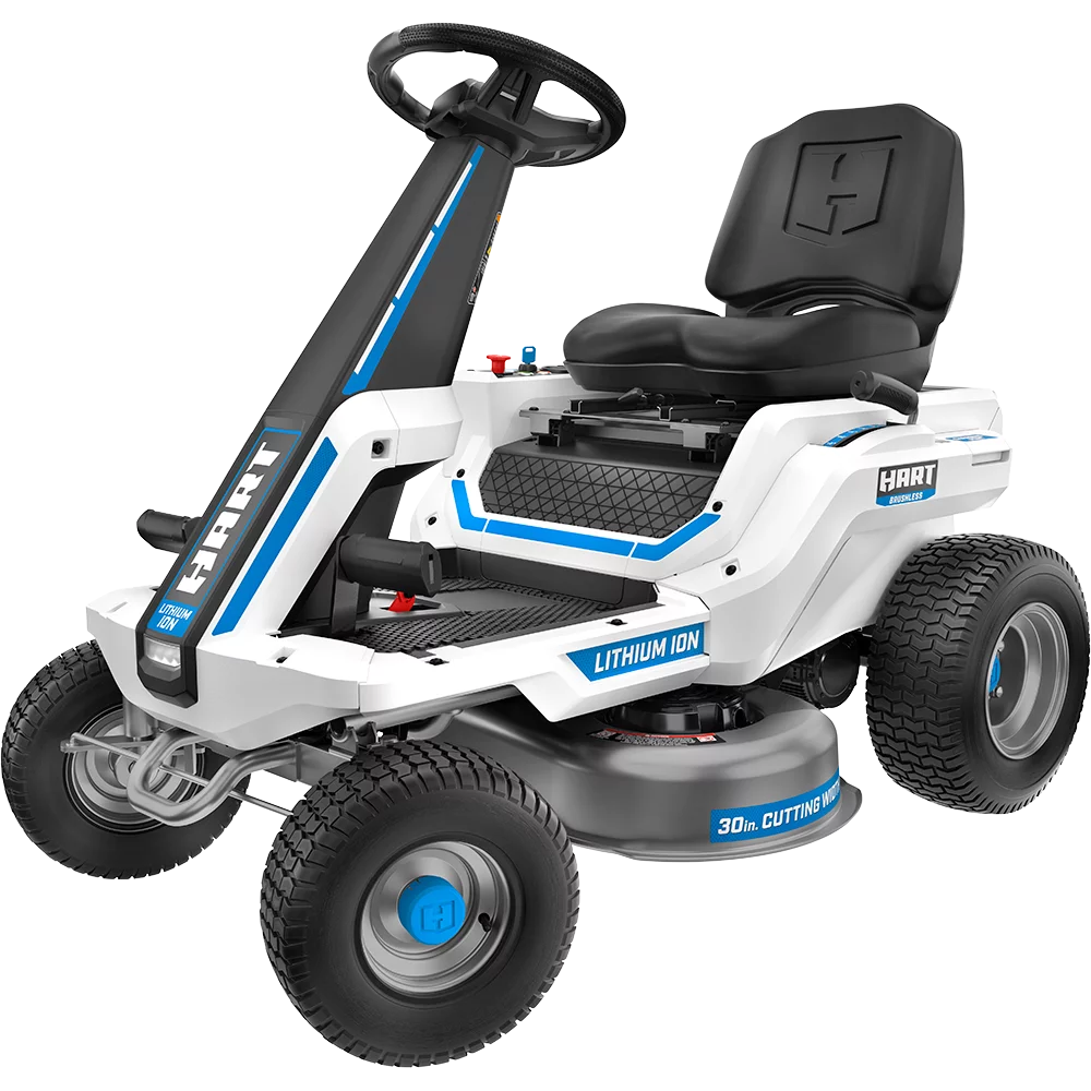 HART 80-Volt 30-inch Deck Lithium-Ion Riding Lawn Mower Kit, (1) Super Charger