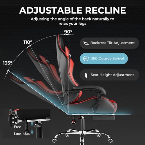 GTPLAYER Gaming Chair, Computer Chair with Footrest and Lumbar Support