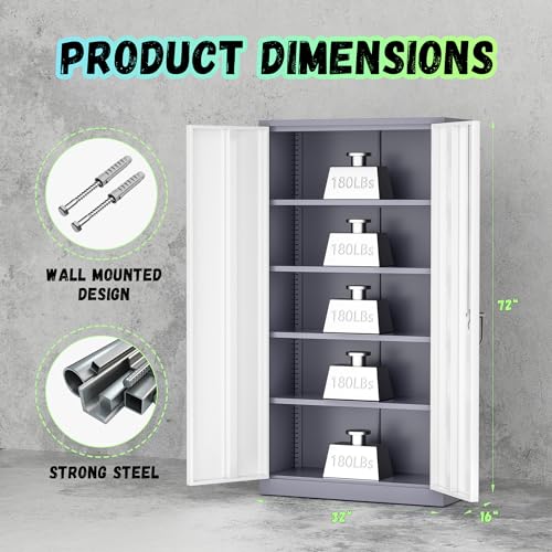 INTERGREAT Metal Storage Cabinets 72” Black Garage Steel Storage Cabinet with Doors and Shelves, Metal Tool Cabinet