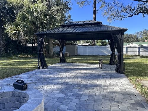 Domi 10’ x 10’ Hardtop Gazebo Metal Frame Canopy with Netting & Curtains