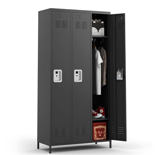 3 Doors Lockers for Employees, Steel Storage Lockers Lockable, Metal Locker Storage Cabinet for Home Office School Gym, Require Assembly (Grey)