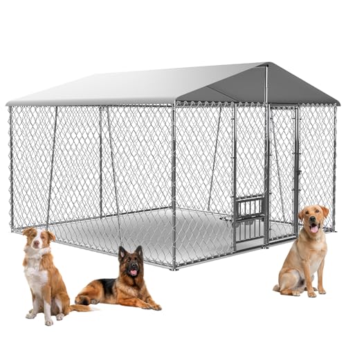 10×10×7FT Large Dog Kennel Outdoor with Bowls, Heavy Duty Outdoor Dog Kennel with Cover