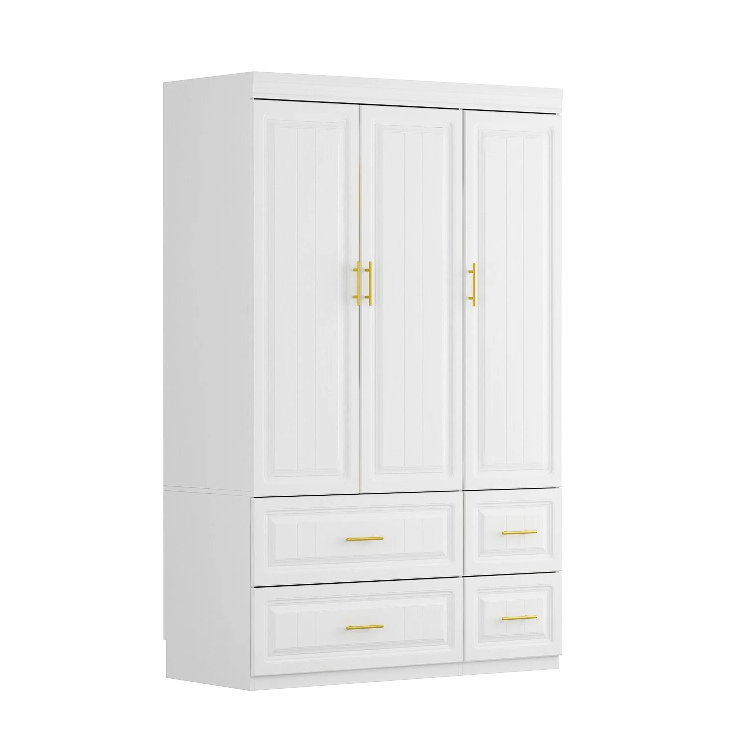 Large Wooden Wardrobe Armoire with Raised Panel Closet Storage Cabinet 74.2"H