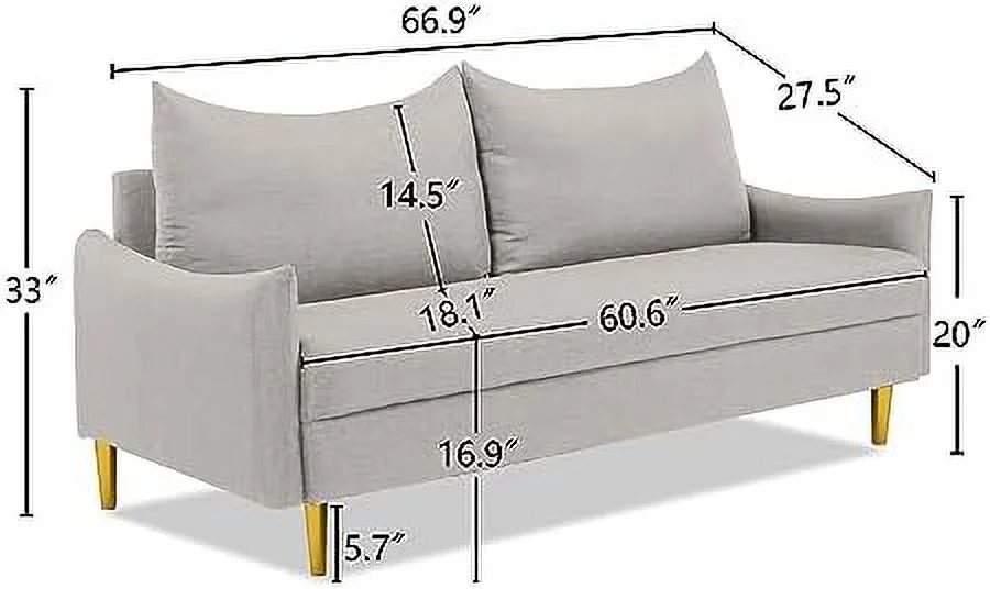 RUNFAYBIU 67" Modern Velvet Loveseat Sofa Couch  Mid-Century Tufted Upholstered Small Love Seat Couch with 2 Pillows