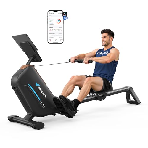MERACH Rowing Machines for Home, Powerful Electromagnetic Row Machine with 51.2" Extended Rail, 16-Level Handle Resistance Adjustment Rower