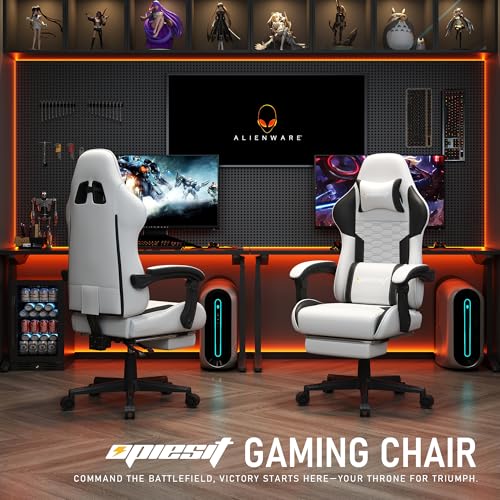 Gaming Chair, Computer Office Chair with Footrest, Linkage Armrests and Lumbar Support, High Back Ergonomic Gamer Chairs for Adults, Blue Fabric