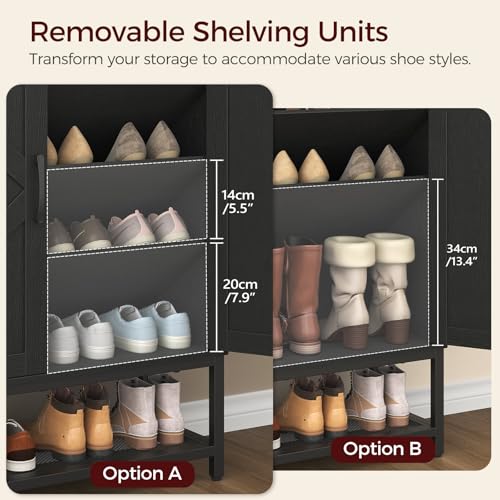Shoe Storage Cabinet, Farmhouse Shoe Cabinet for Entryway, 6-Tier Shoe Organizer with Doors and Shelves