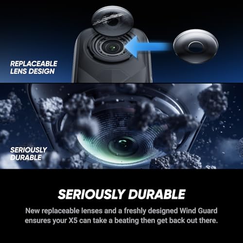 Insta360 X5 Motorcycle Bundle - Waterproof 8K 360° Action Camera, Rugged & Replaceable Lens, 3-Hour Battery, Clear Audio, Stabilization