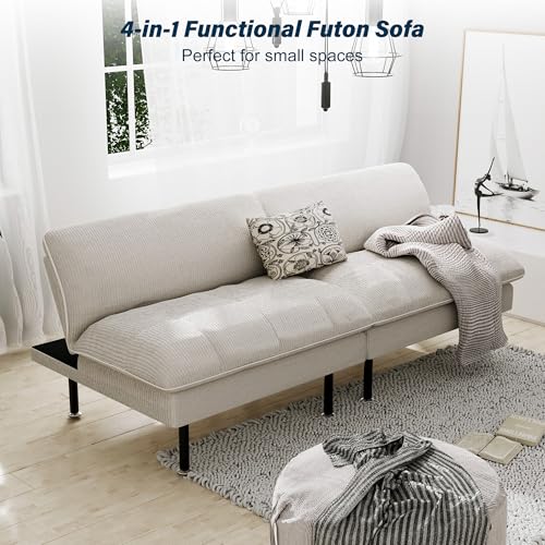 70" Futon Sofa Bed, 4 in 1 Multi-Function Couch Sleeper with Adjustable Backrest, Modern Convertible Futon, Recliner Small Loveseat for Living Room