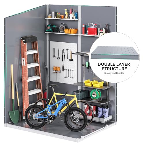 DWVO 5x3ft Resin Outdoor Storage Shed with Floor, Waterproof Lockable Storage Shed with Window, Plastic Outside Tool Storage for Garden, Backyard