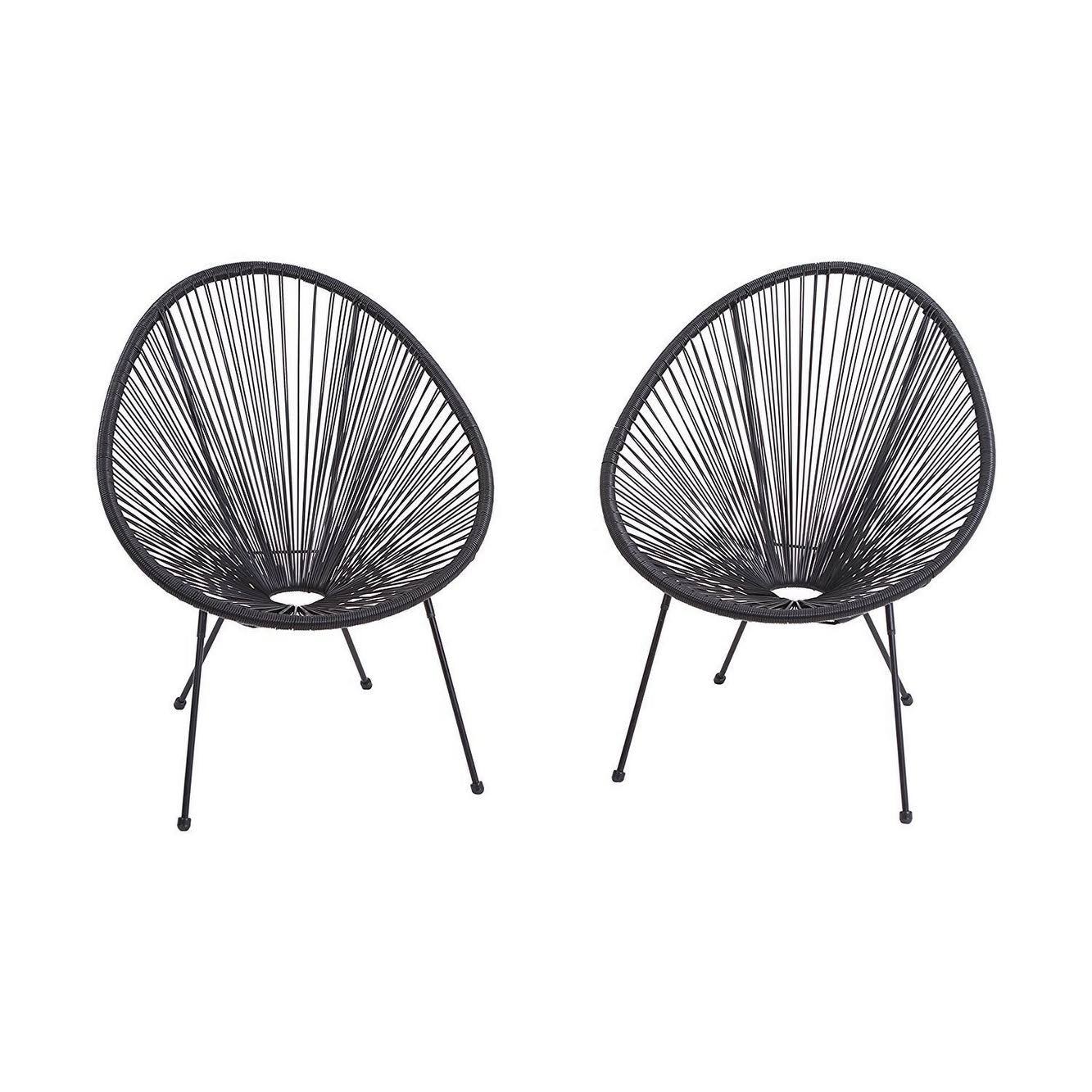 Light Weight Acapulco Woven Basket Patio Chair with Table - 2PcChair - Black