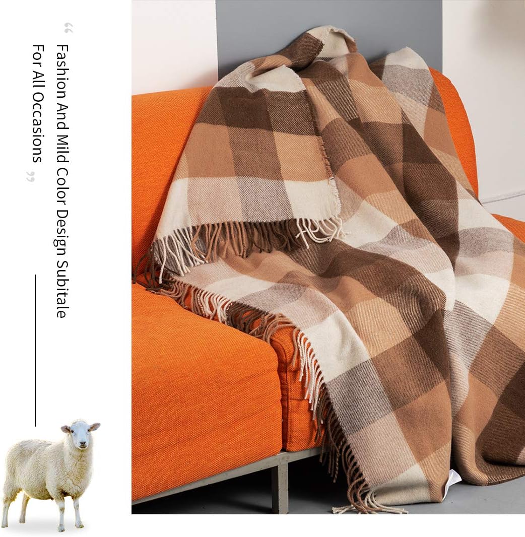 Farridoro Wool Throw Blankets 51Inches with 67Inches Decorative Fringe All Season Use Throw Blankets for Bed Sofa Couch Camping Chair Outdoor