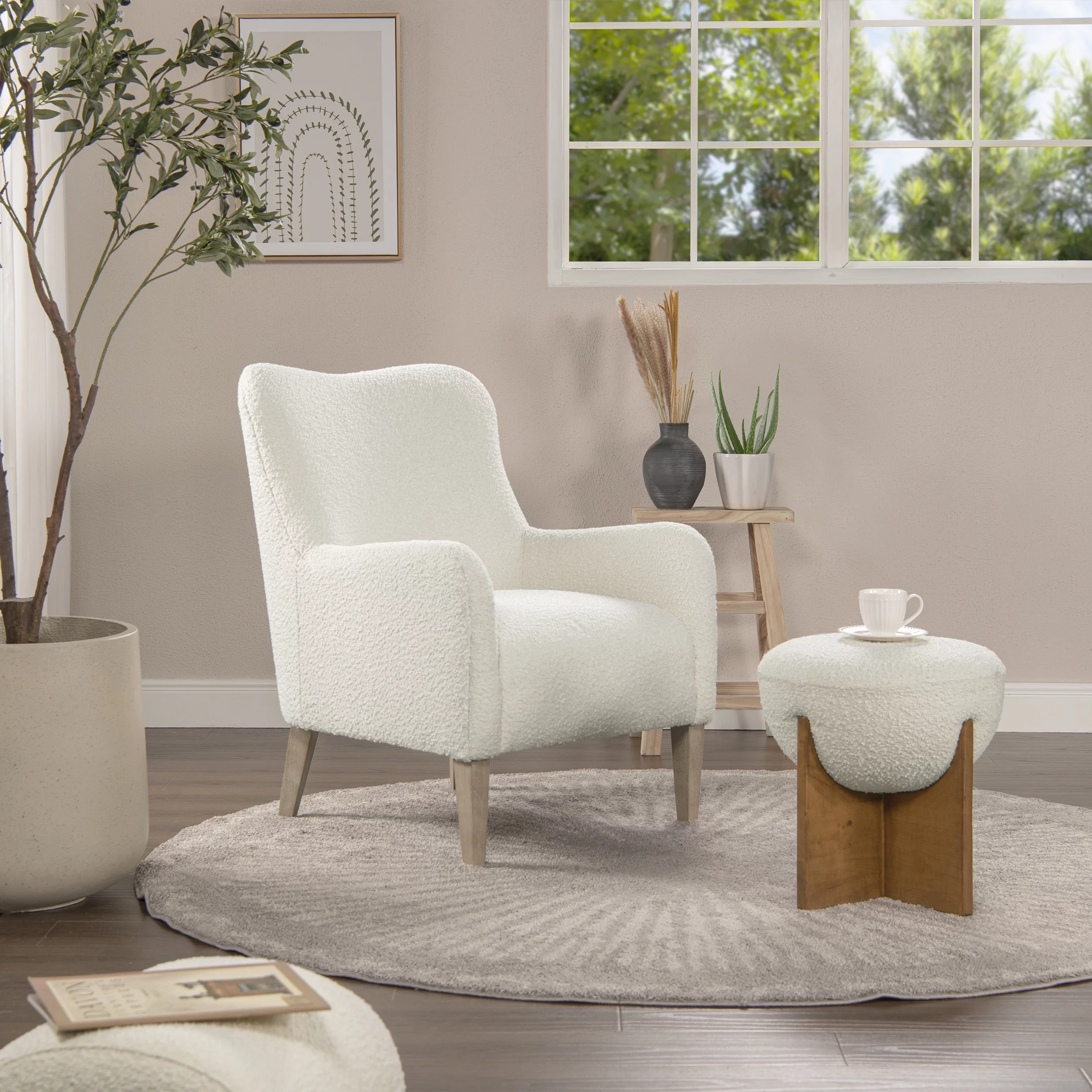 Jennifer Taylor Home Nimbus 27.5" Curved Accent Chair, Ivory White Boucle