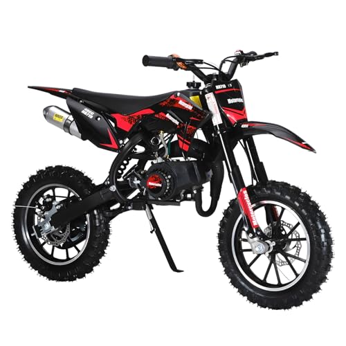 49cc Kids Dirt Bike, 2-Stroke Gas Powered Mini Motocross Motorcycle, Off-Road Dirtbike for Kids 5-14 with Front/Rear Disc Brakes, Shock Absorption