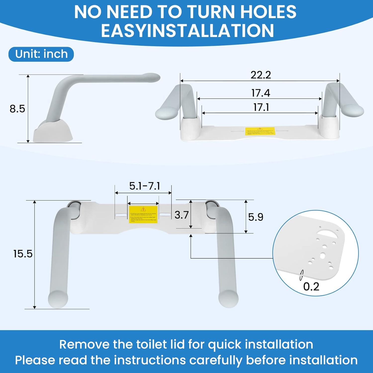 Toilet Safety Rails for Elderly (520 lbs), Handicap Toilet Rails with Foldable Handles, Toilet Assist Rails, Toilet Rails for Seniors