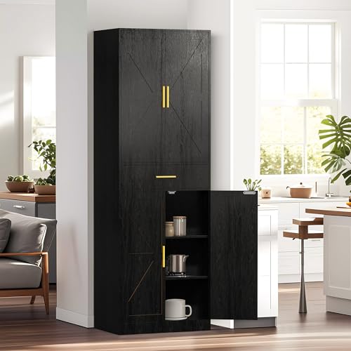 71" Tall Kitchen Pantry Storage Cabinet with 4 Doors & Drawer, Adjustable Shelves, Farmhouse Cupboard