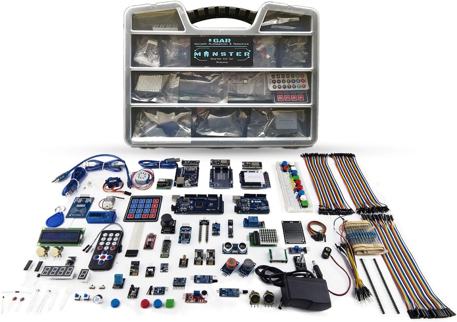 GAR Monster Starter Kit for Arduino Uno Mega Nano, Complete Set with ESP32, 25 Sensor Modules