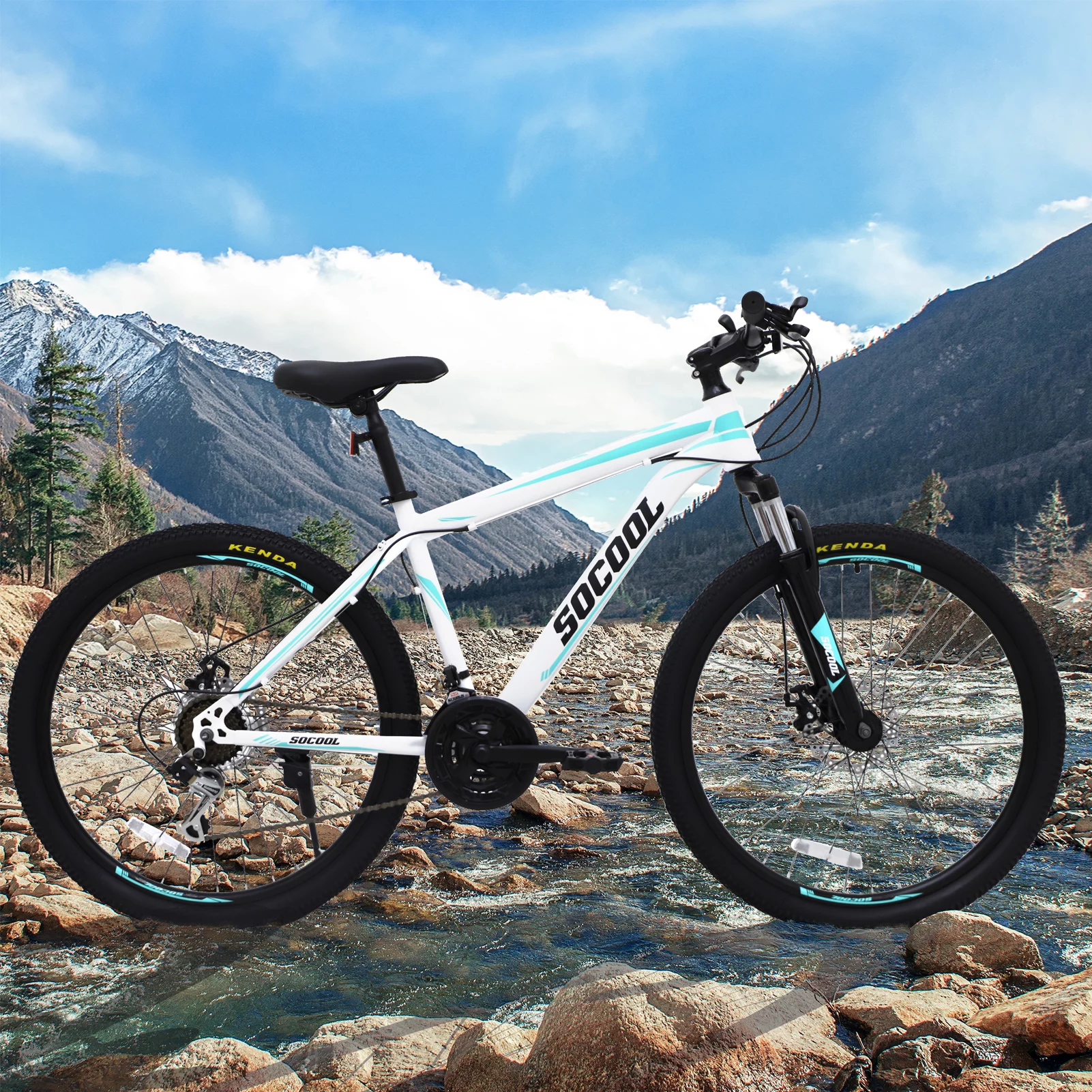 SOCOOL 26 Inch Mountain Bike - 21-Speed Bike for Men - Lightweight Aluminum Mountain Bicycle for Men - Disc Brakes Suspension Fork