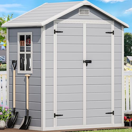 DWVO 6.x4 FT Resin Storage Shed with Reinforced Floor, Outdoor Storage Shed with Lockable Door, Window and Vents