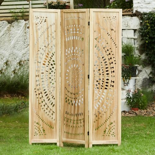 66.9Inch Folding Room Divider, 6 Panels Wood Carved Privacy Screens