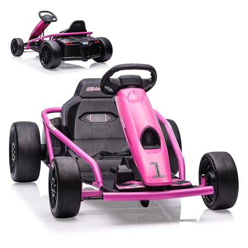 Go Kart Electric Drift Kart Car, 24V Outdoor Ride on Toy, Fast 2×300W Motor, 8 MPH High Speed Drift Car, with Music and Slow Start