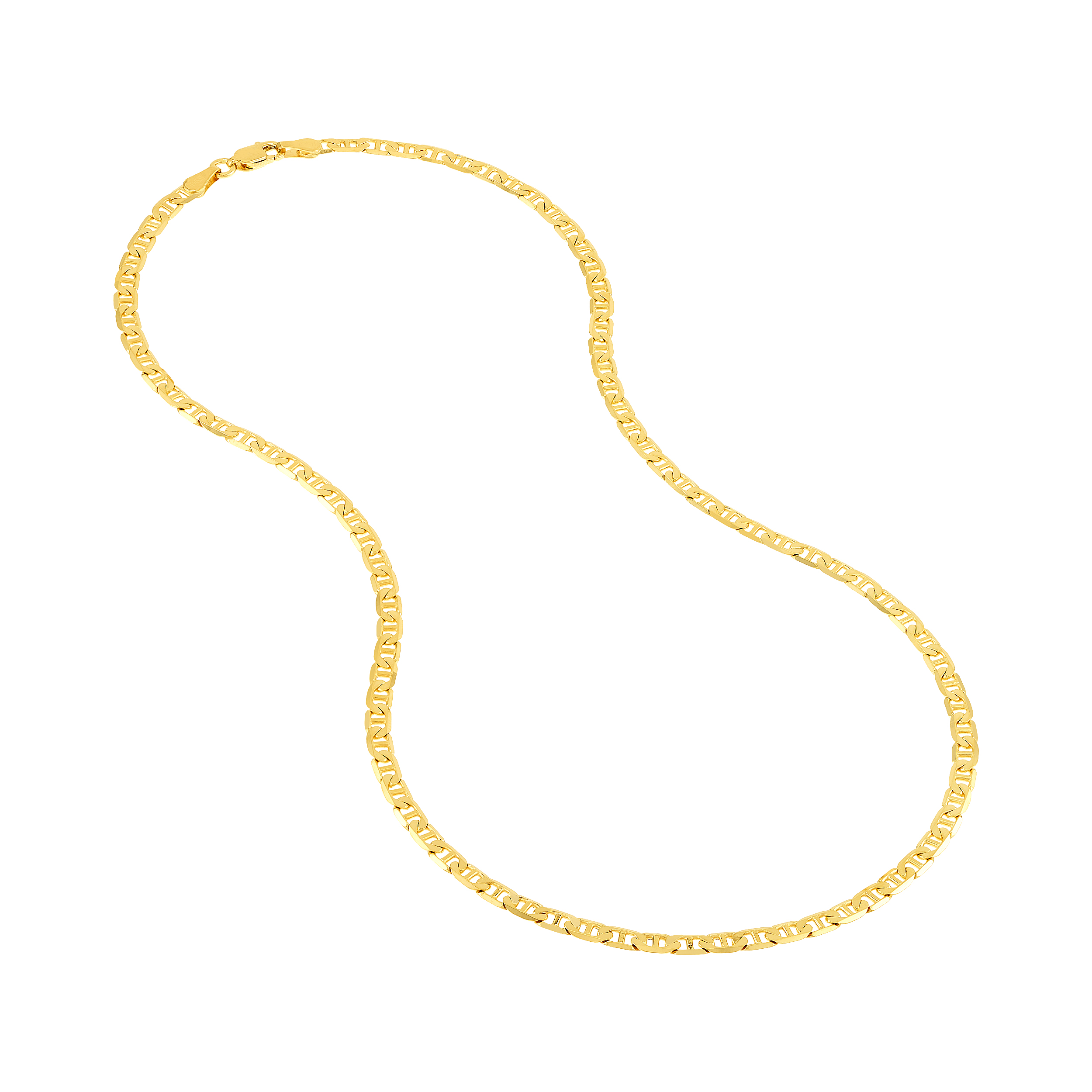 14K Yellow Gold Men & Women's 24" 3.7mm Flat Mariner Chain Necklace