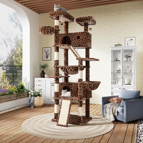 SHA CERLIN 81in Multi-Level Tall Cat Tree Tower for Indoor Kitties/Larger Cat Condo Furniture with Hammock/Cozy Pussycat Perches/Sisal Scratching