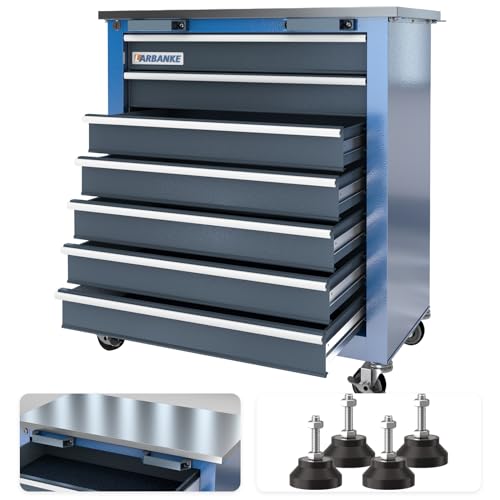 7-Drawer Rolling Toolbox,Tool Box with 360° Lockable Wheels and Padded Feet,Tool Chest with Keyed Locking System and Drawer Liners