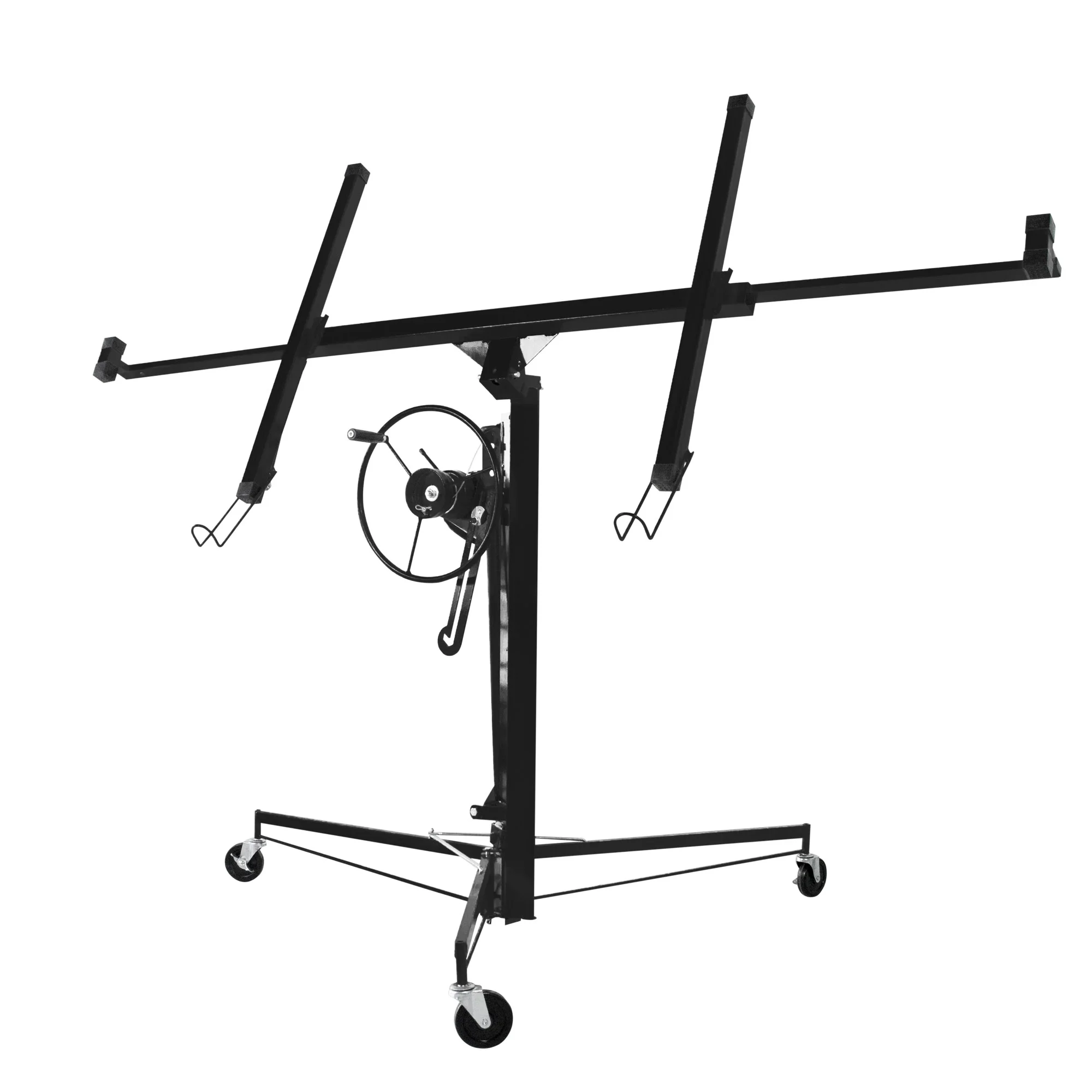 11FT Drywall Panel Lifter Hoist Panel Hoist Jack Lifter,Steel Material/Telescopic Arm & 3 Lockable Wheels Construction Tools (Black)