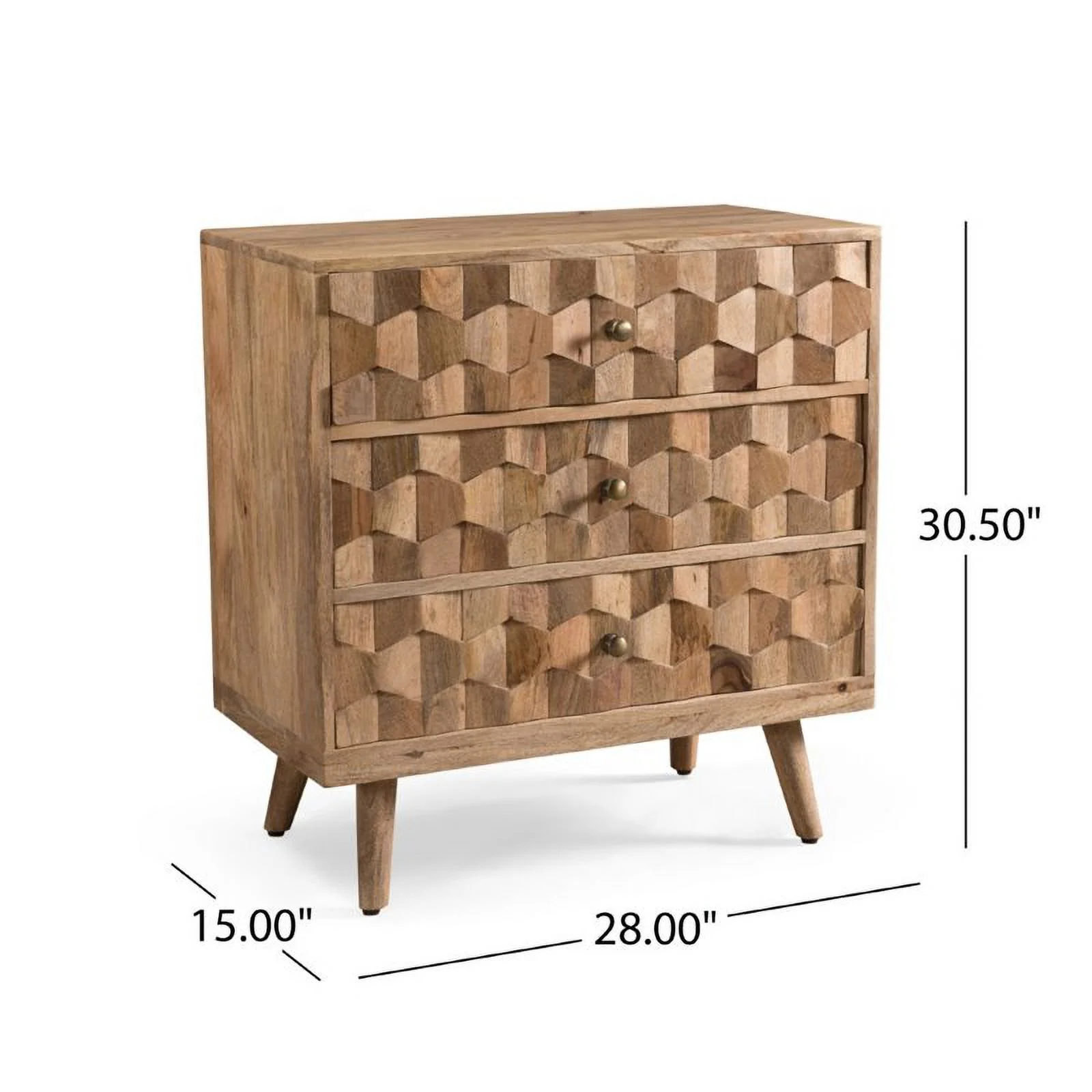 Pemberly Row Mid-Century Modern Mango Wood 3 Drawer Chest in Natural