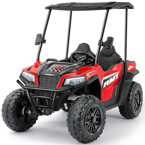 ELEMARA 24V Ride on Toy for Big Kid,Ride on Car 2 Seater w/Sun Shade,Dump Bed & Shovel,4.5MPH,4WD Electric Car for Kids,Battery Car w/Remote