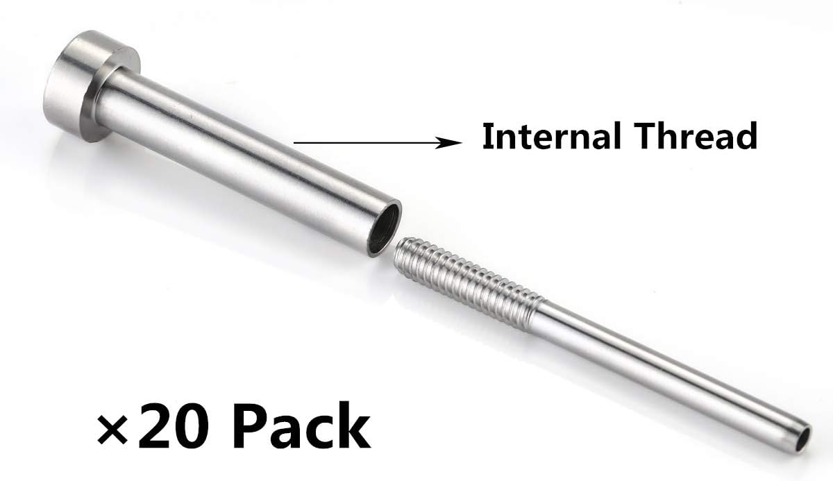 Patavin Cable Railing Kit Invisible Stud & Stud Receiver for 1/8 Deck Railing, Threaded End Fitting Stainless Steel