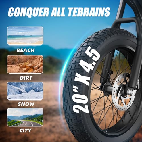 Electric Bike for Adults – 20" Fat Tire, Peak 1200W Motor, 48V 15A Battery, 7-Speed, Dual Disc Brakes for Off-Road and City Riding BG-S