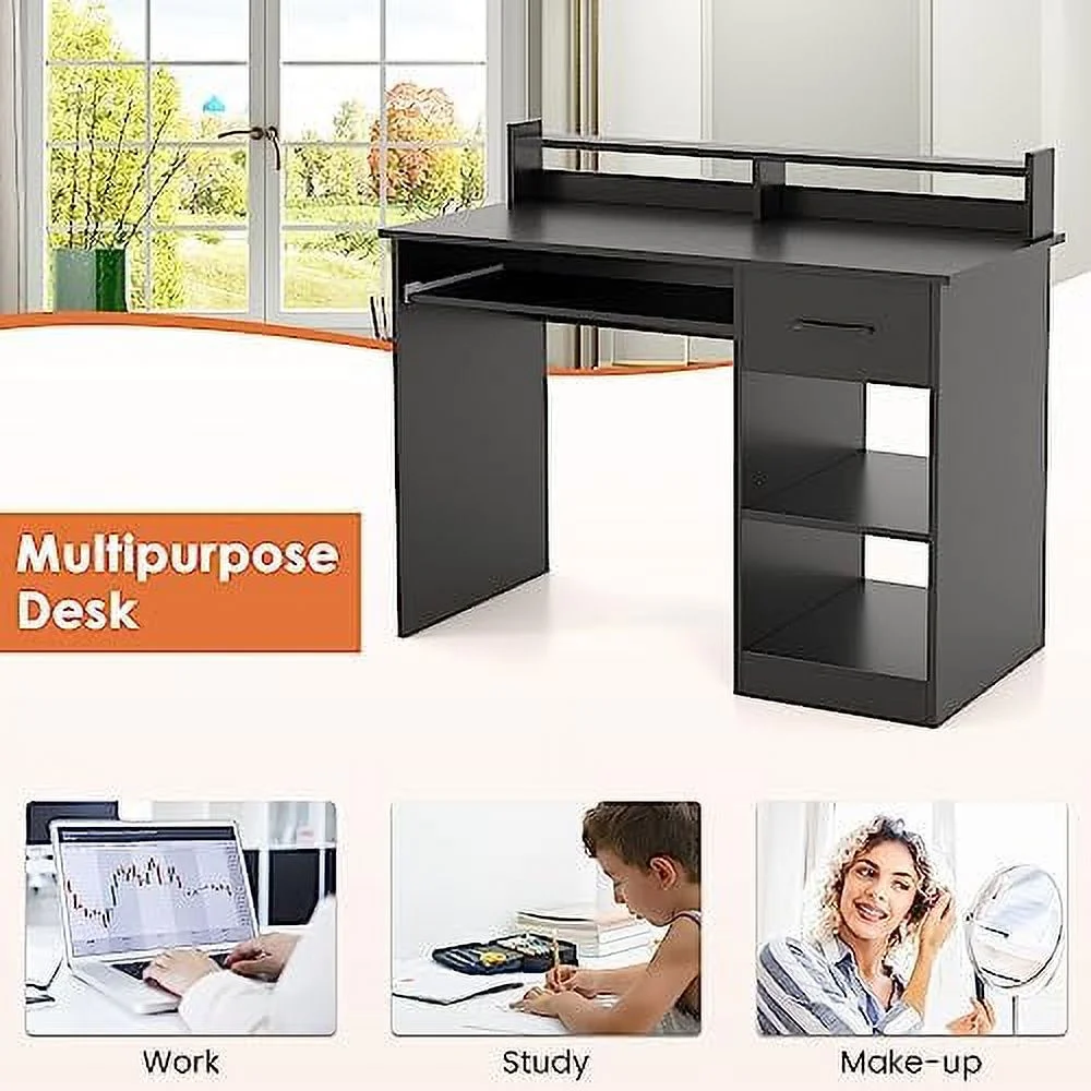 CCBIUOMBO Computer Desk  Office Desk with Drawers  Hutch  Keyboard Tray &amp