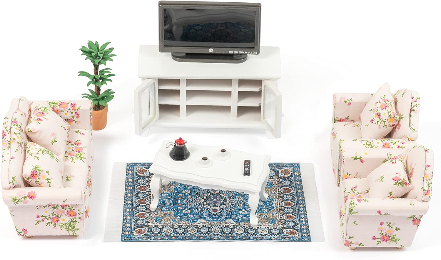 SAMCAMI Wooden Dollhouse Furniture Set - 1 12 Scale Miniature Dollhouse Living Room Set (16 Pieces), Couch, TV Cabinet