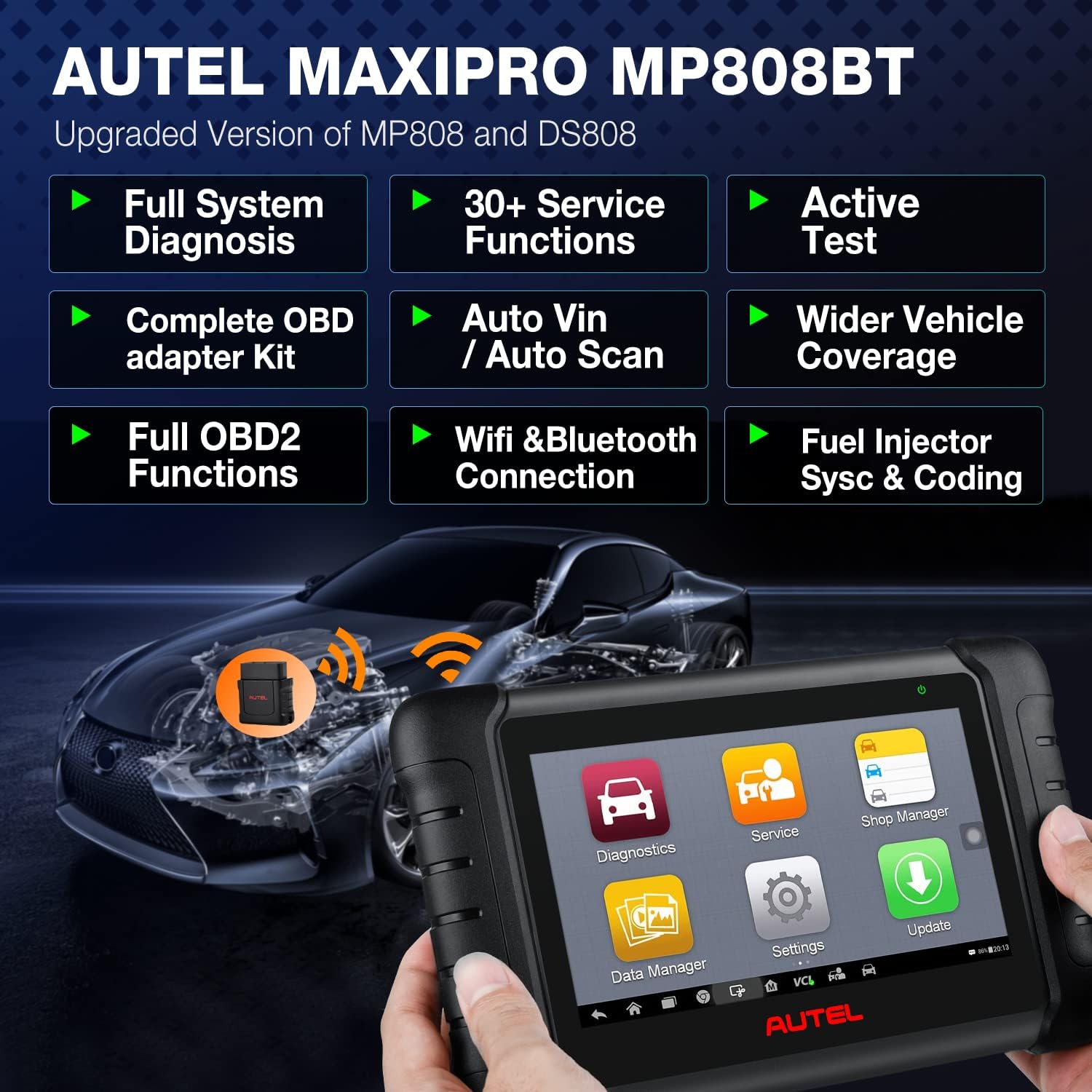 Autel Scanner MaxiPRO MP808BT PRO [Upgraded of MaxiDAS DS808, DS708, MP808], Same with MaxiSys MS906