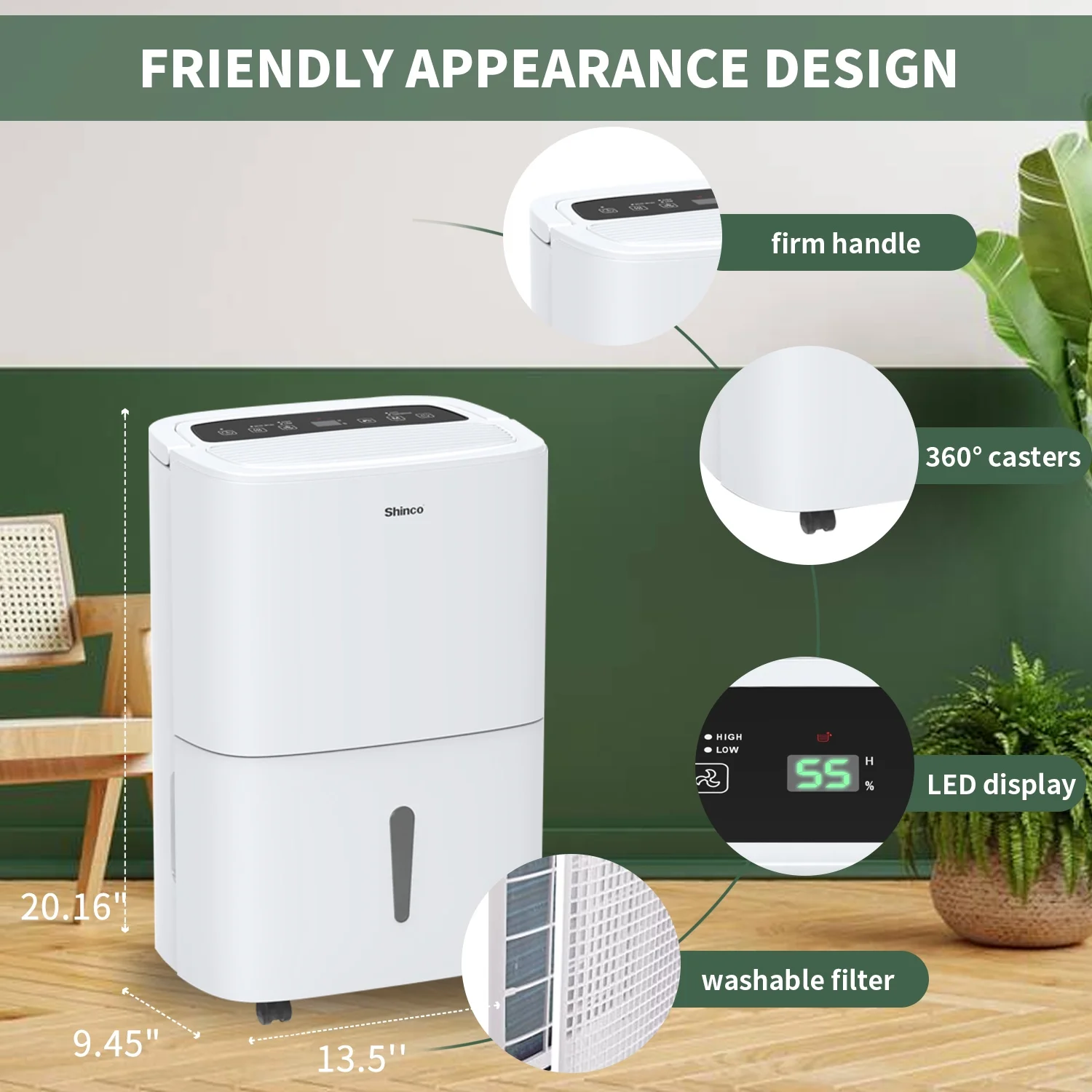 Shinco 120-Pint Dehumidifier with Drain Hose for Large Rooms and Basements for 6000Sq.ft