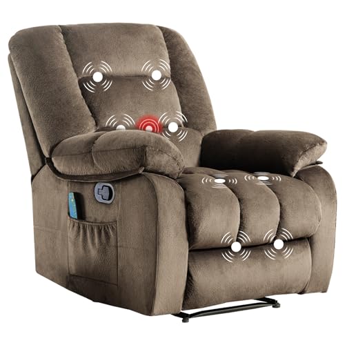 Massage Recliner Chair with Heat and Massage, Soft Fabric Ergonomic Manual Reclining Chairs
