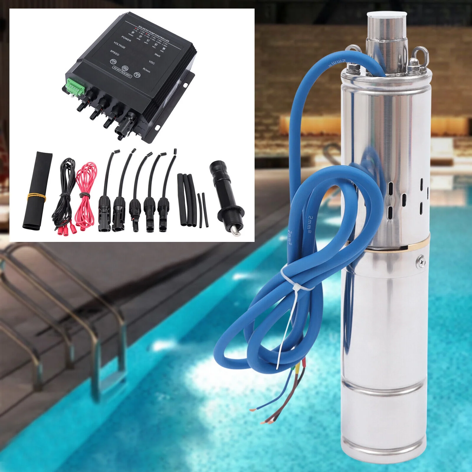 400W DC 36V Solar Water Pump 3" Submersible Deep Well Pump MPPT Controller 80m 3" DC Solar Water Pump 36V 400W Submersible Deep Well W/ Pump MPPT