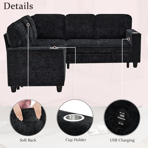 L-Shaped Pull Out Sleep Sofabed,Modern Reversible Sleeper Sectional Sofa Chenille Upholstered Button Tufted Decor with Storage Chaise