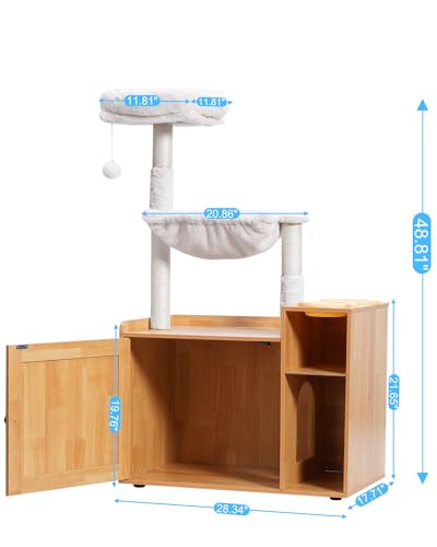 Hey-brother Cat Tree with XL Litter Box Enclosure, All-in-one Cat Tower for Indoor Cats with Large Hammock, Bed, Food Station, Scratching Posts