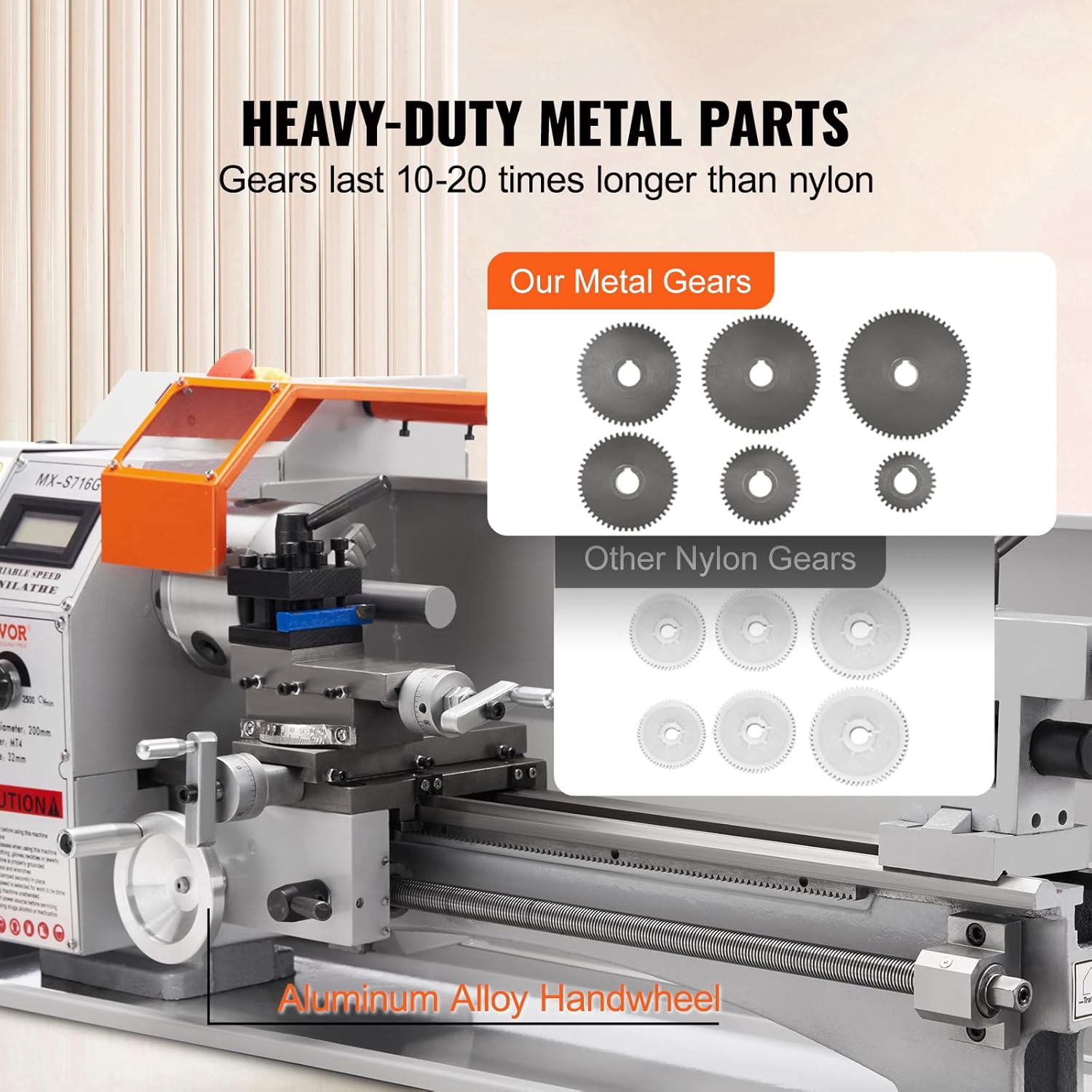 VEVOR Mini Metal Lathe Machine, 7'' x 16'', 800W Precision Benchtop Power Metal Lathe, 150-2500 RPM Continuously Variable Speed