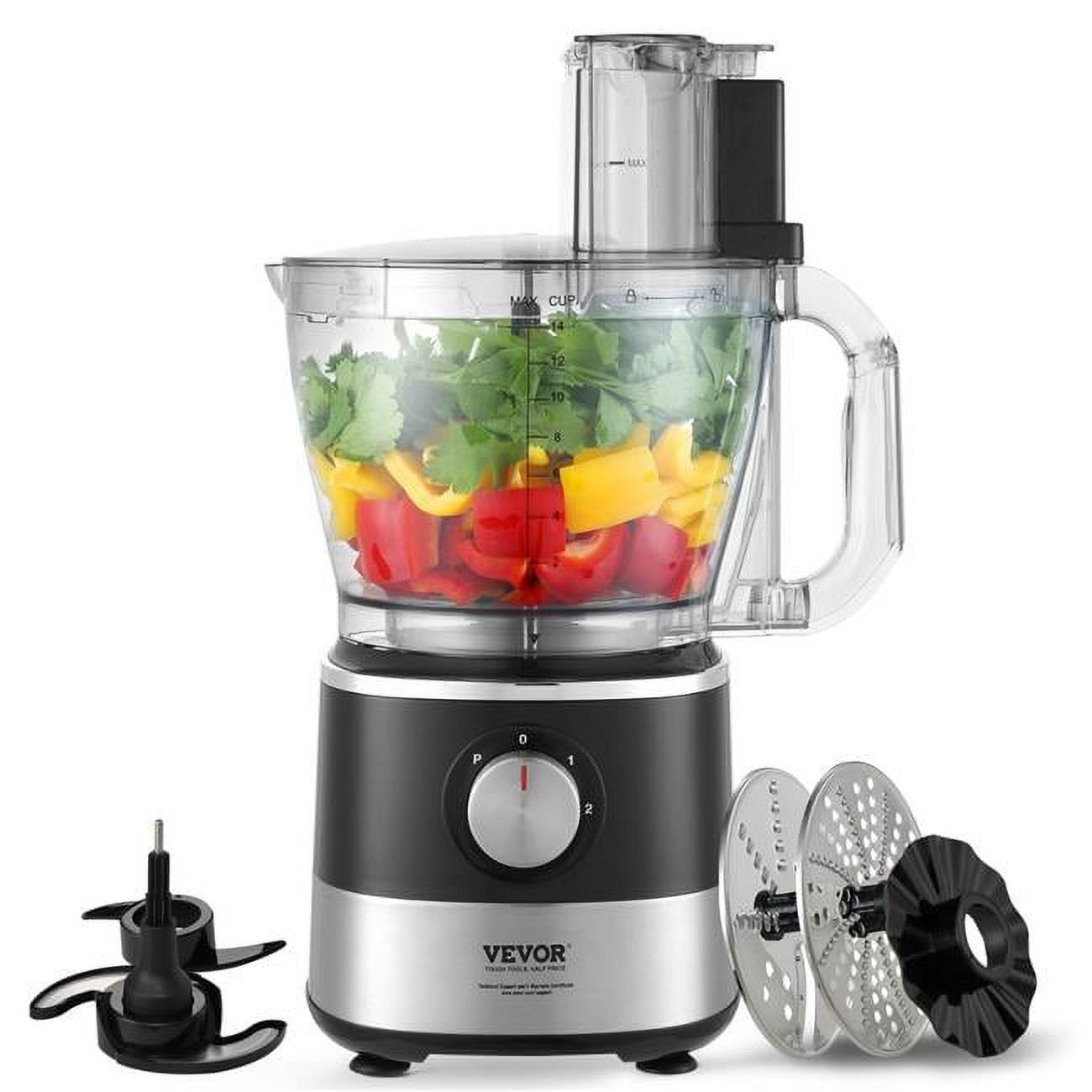Vevor  650W Electric Food Processor 14-Cup Vegetable Chopper with 2-Speed Stainless Steel Blade, Grey