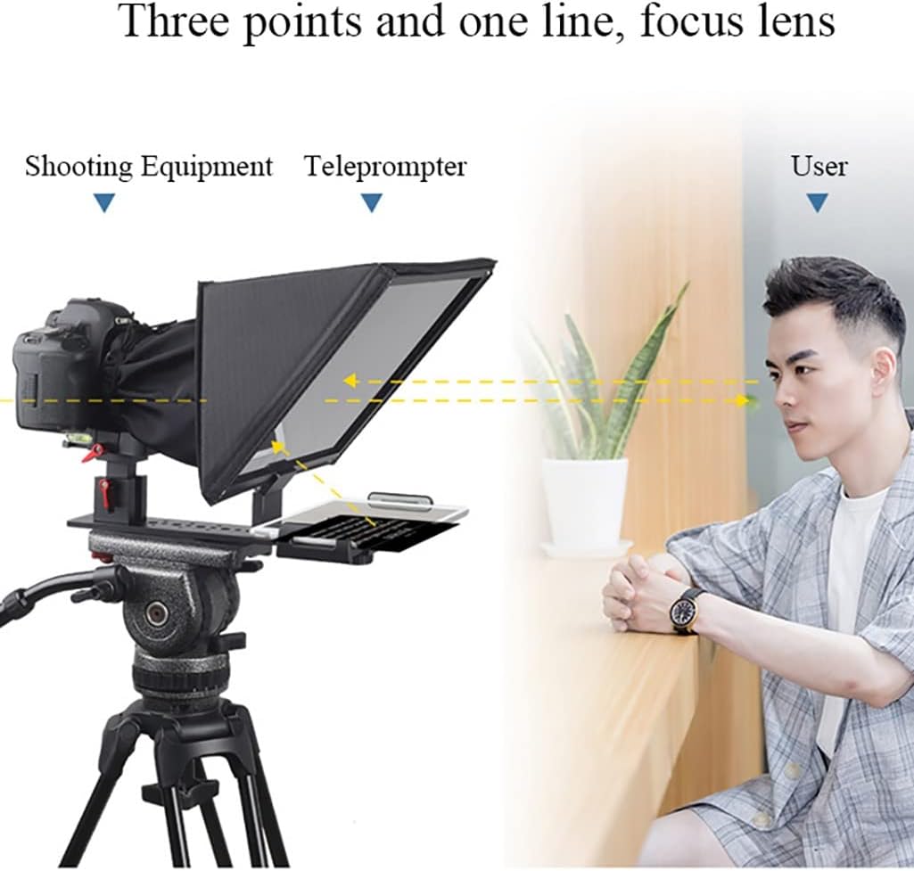 Liftable Metal Teleprompter Kit with Remote Control for 12" Tablet Smartphone DSLR Camera Support Wide Angle Camcorder for Studio Make Videos and