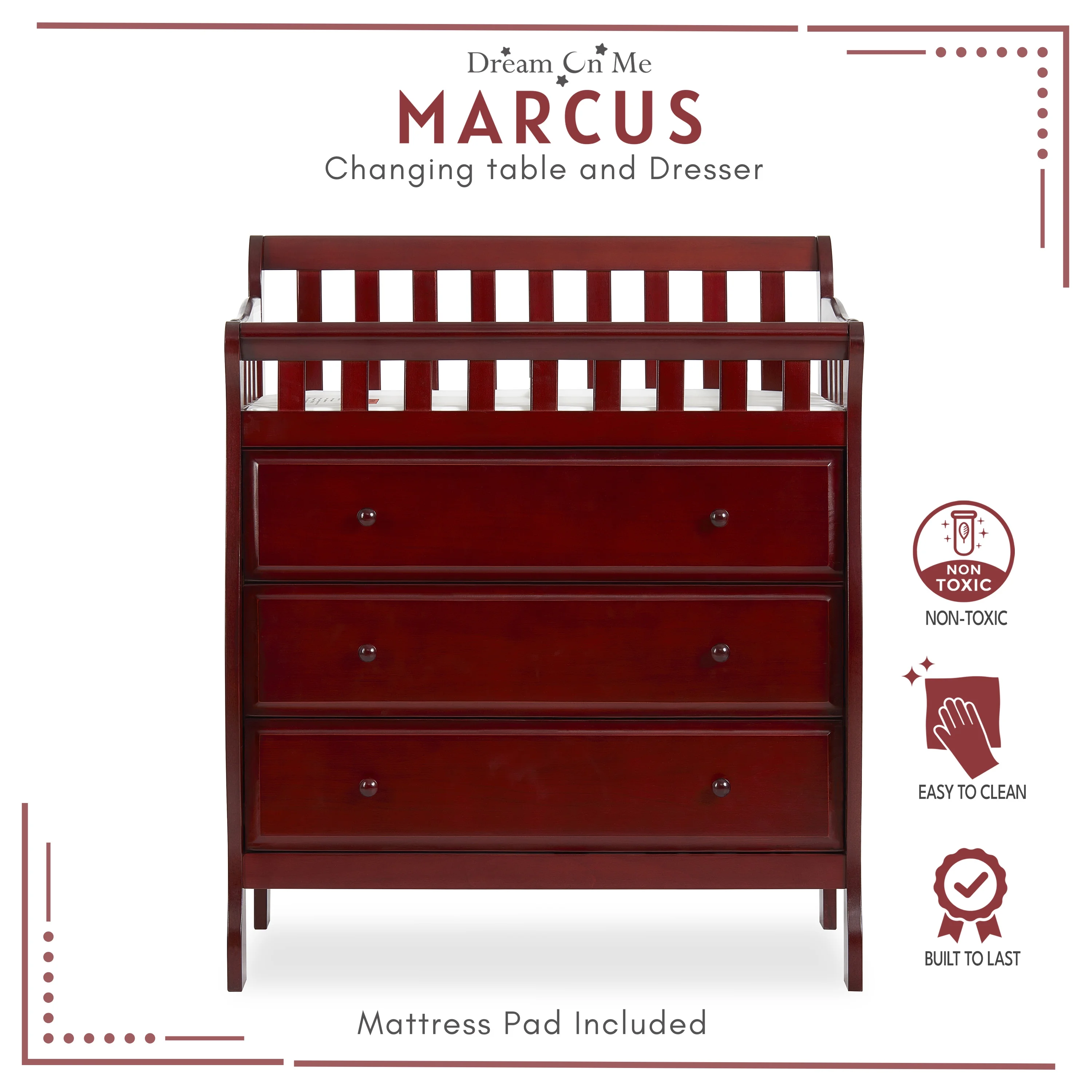 Dream On Me Marcus Changing Table And Dresser, Cherry