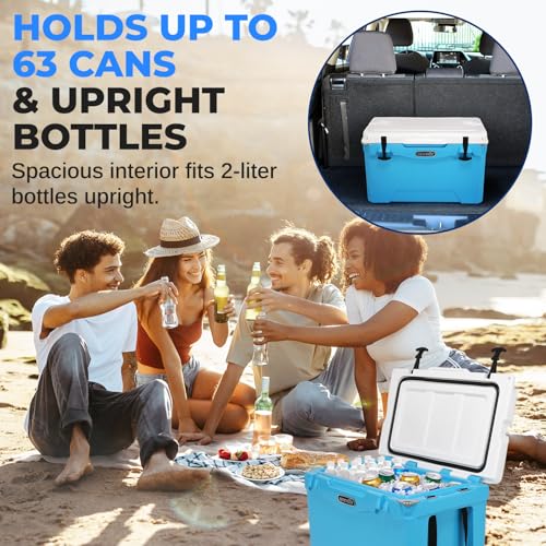 SereneLife Ultra-Tough 45 Quart Rotomolded Cooler Box with Wheels, Holds Upto 56 Cans, Keeps Ice Up to 5 Days