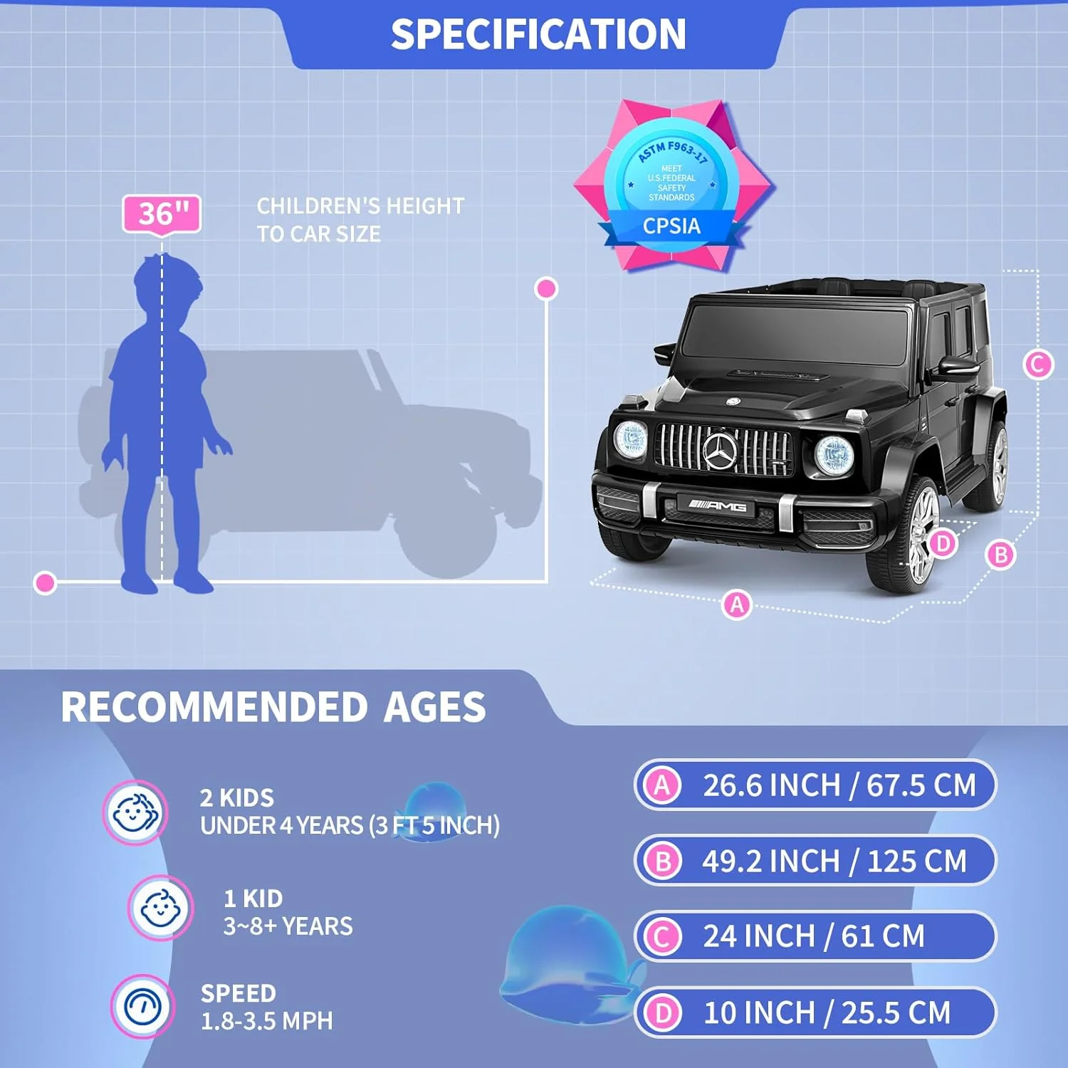 Joywhale 24V 2-Seater Kids Ride on Car Licensed Mercedes-Benz G63 4WD Electric Vehicle, with 7AH Big Battery, Remote Control, Soft Braking
