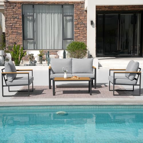 Patio Furniture Set, 4 Pieces Outdoor Patio Furniture with Coffee Table Set